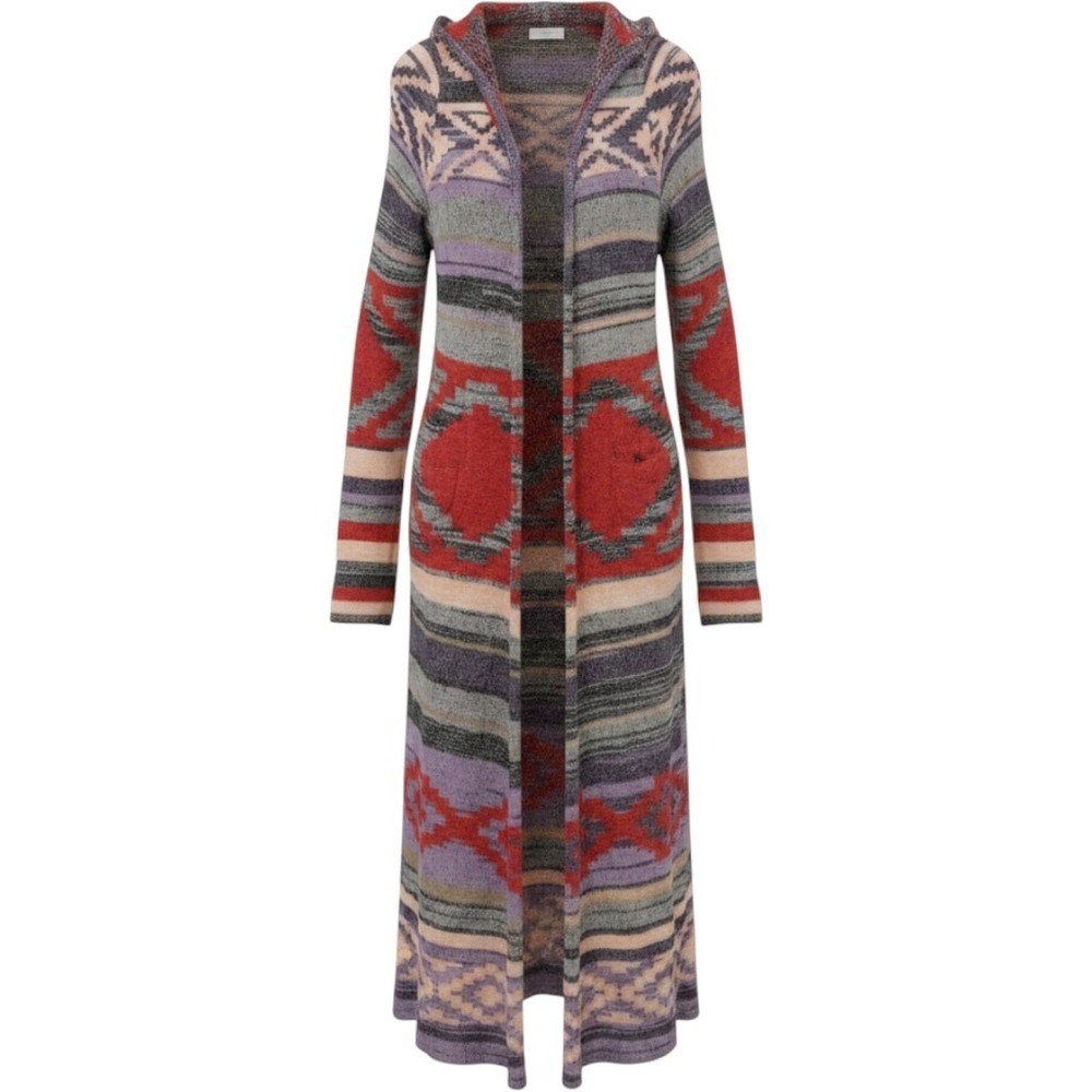 Mudd Womens Southwestern Hooded Longline Duster Cardigan Multicolor Boho